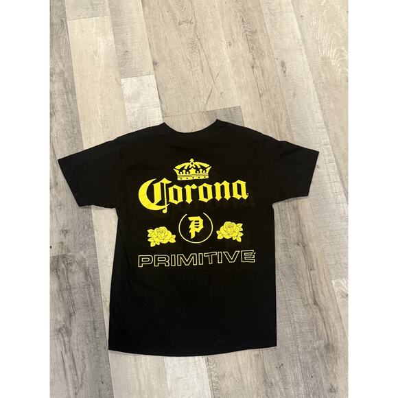 Corona Primitive Shirt Mens Medium Black Graphic Tee Rose Logo Collab Made Italy - Picture 5 of 6